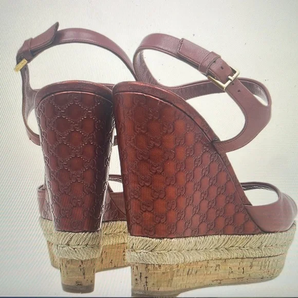 SALEGucci Pink Guccissima Leather and Cork Wedge Sandals Size 37 sold out - Picture 3 of 8